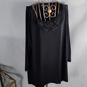 Ruched Sleeve Detail and Beaded Neckline Holiday Sparkle Top Size 2X